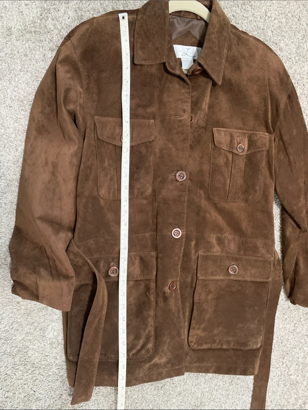 Vintage Laura Leigh Brown Genuine Suede Long Belted Jacket - Picture 6 of 7